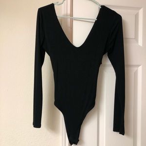 Black Bodysuit - Long Sleeve / Criss Cross Back